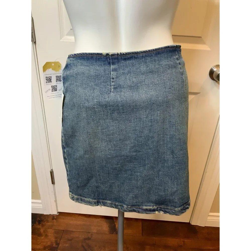 retrofete Willa Denim Mini Blue Jean Skirt Pearl Buttons, Size S, NWT! $350